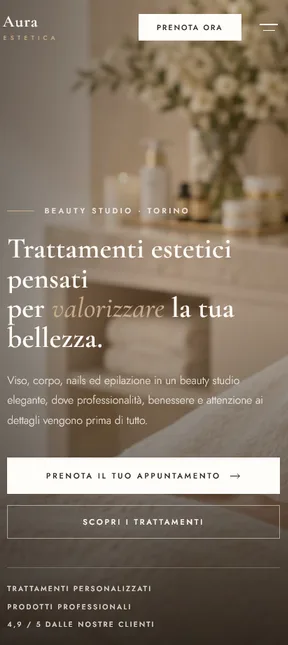 Presentazione mobile del sito Aura Estetica