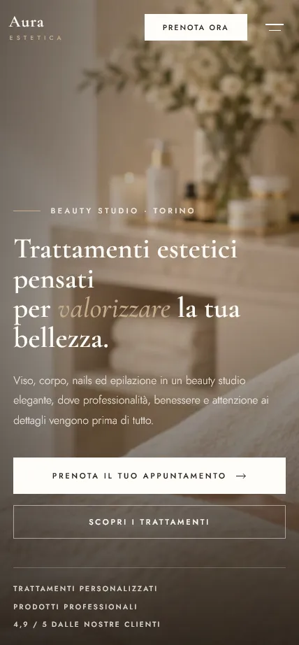 Presentazione mobile del sito Aura Estetica