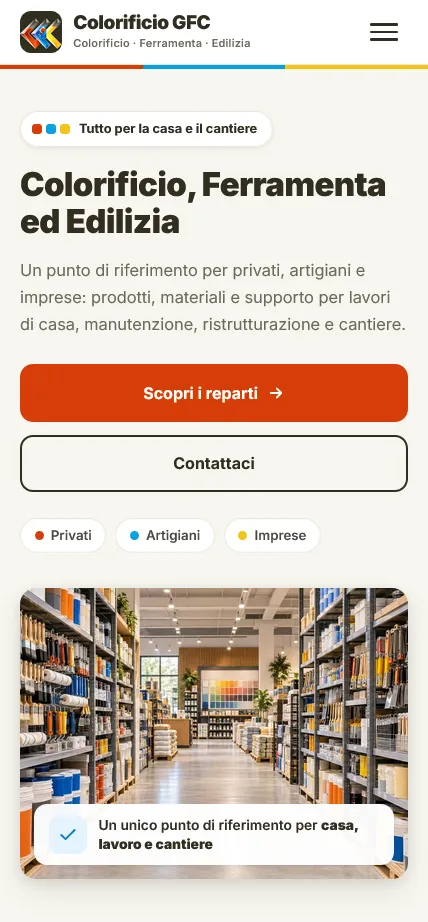 Presentazione mobile del sito Colorificio GFC