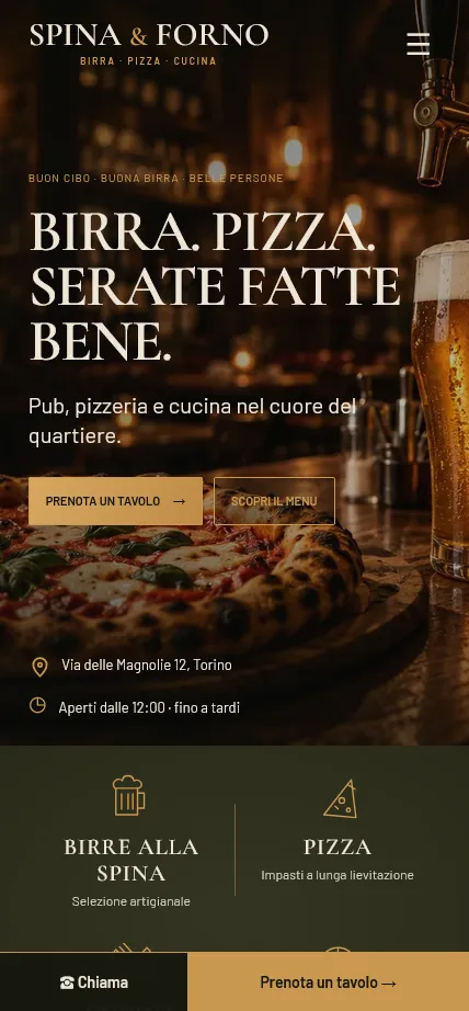 Presentazione mobile del sito Spina & Forno