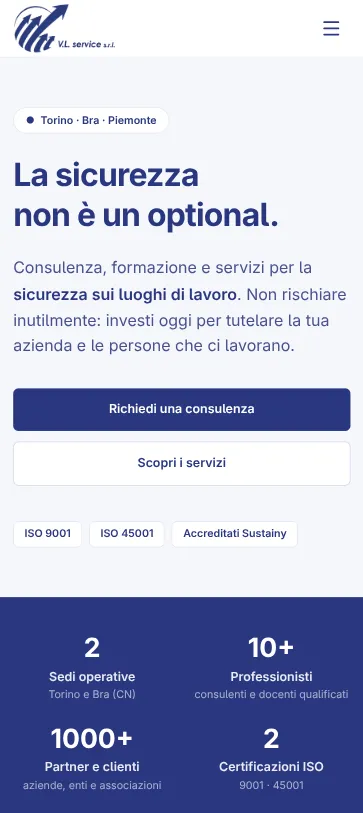 Presentazione mobile del sito VL Service Srl